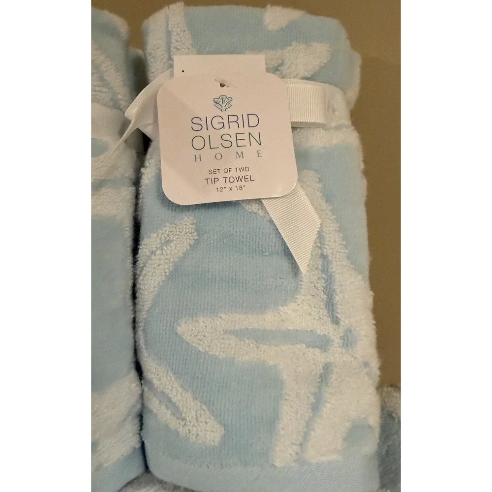 Sigrid Olsen Starfish Bathroom Towel Set 100% Cotton ~ 2Bath 2Hand 2Finger New